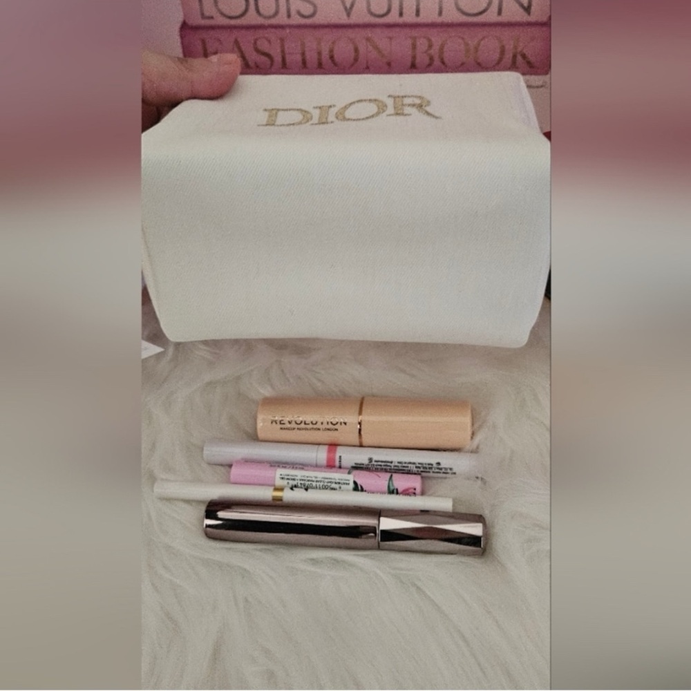 Dior Canvas Makeup Bag w/ Gold Lettering & Hardware. 2 item Bundle brands vary. - Picture 2 of 3